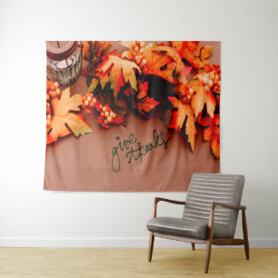 Give Thanks with Fall leaves Thanksgiving Tapestry