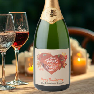 Give Thanks With Grateful Thanksgiving Brown Sparkling Wine Label