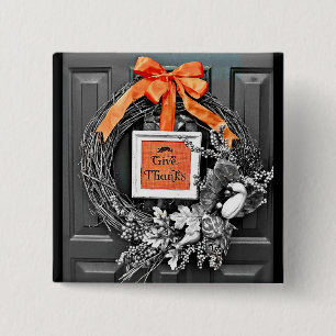 Give Thanks Wreath 2 Inch Square Button