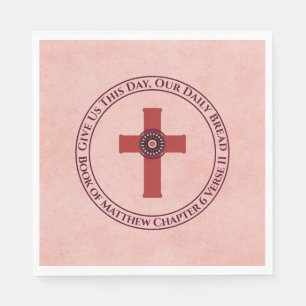 Give Us This Day Bible Verse Cross Terra Cotta Napkin