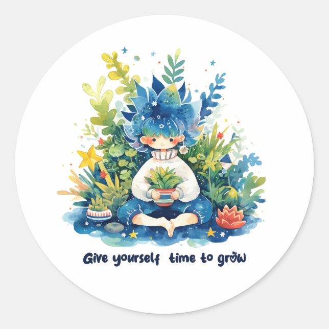 Give Yourself Time To Grow - Classic Round Sticker (Front)