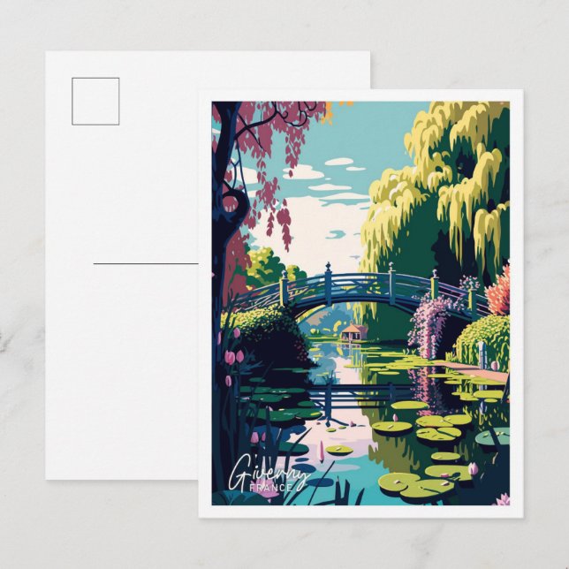 Giverny France Travel Vintage Illustration Postcard (Front/Back)