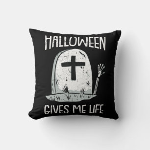 Gives Me Life Lazy Halloween Costume Fun Skeleton  Throw Pillow