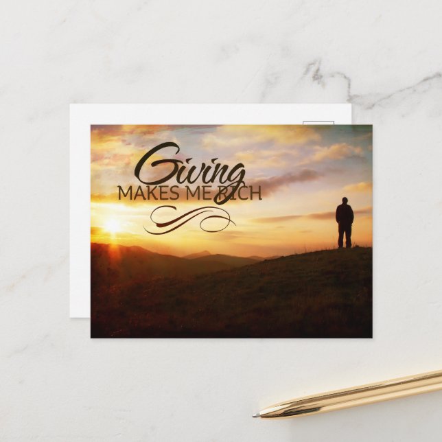 "Giving makes me rich" Motivation Affirmation Postcard (Front/Back In Situ)