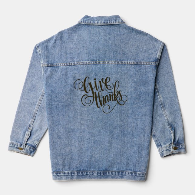 Giving Thanks Black colour typography Denim Jacket (Back)