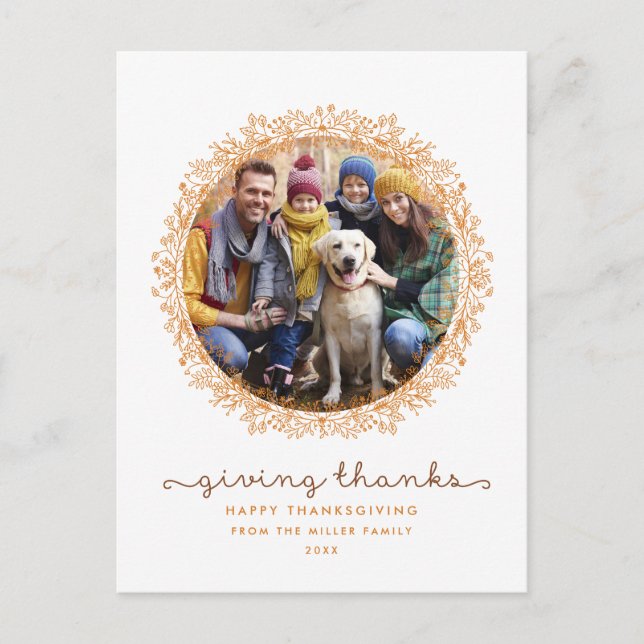 Giving Thanks Wreath Thanksgiving Photo Postcard (Front)