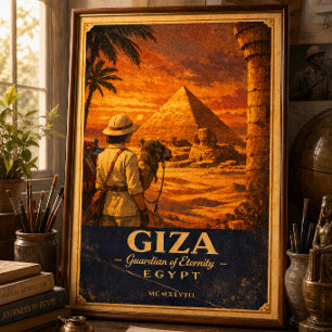Giza Egypt Vintage Travel Poster   Pyramid &SphinX