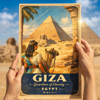 Giza Egypt Vintage Travel Poster | Pyramids & Sphi