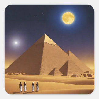 Giza Pyramids and Moon Square Sticker
