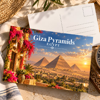 Giza Pyramids Egypt Sunset Travel Postcard