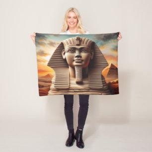 Giza Sphinx Head with Pyramids Egypt Travel Fleece Blanket
