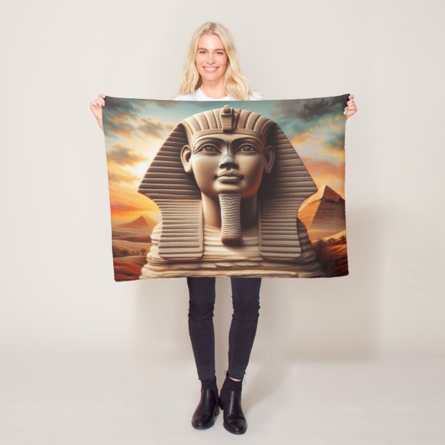 Giza Sphinx Head with Pyramids Egypt Travel Fleece Blanket (In Situ)
