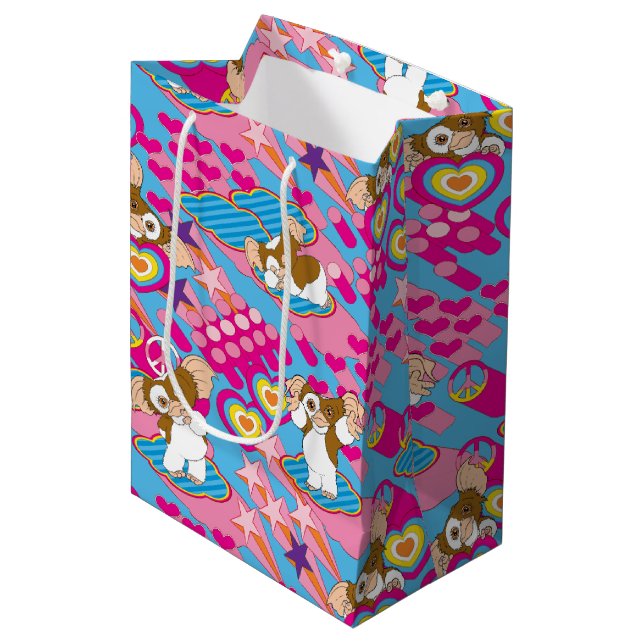 Gizmo | Pink Peace & Love Pattern Medium Gift Bag (Front Angled)