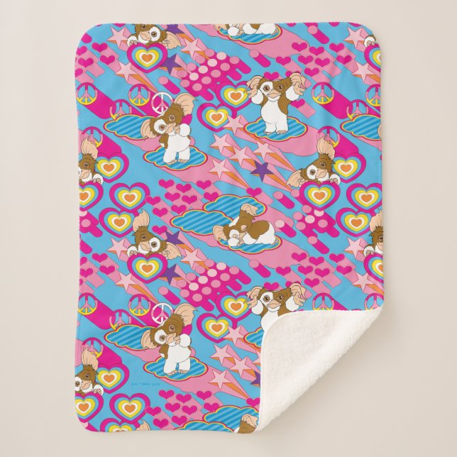Gizmo | Pink Peace & Love Pattern Sherpa Blanket (Front)