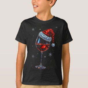 Gl Of Red Wine Santa Hat Christmas 2025 Women Men  T-Shirt