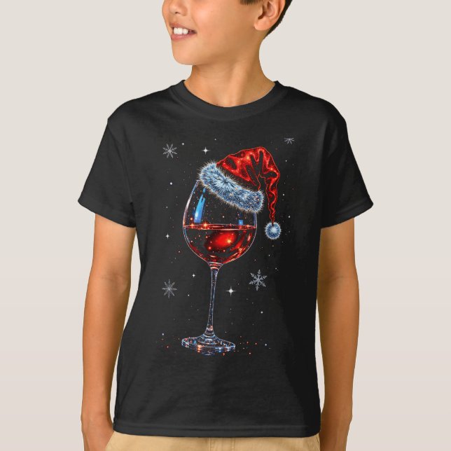 Gl Of Red Wine Santa Hat Christmas 2025 Women Men  T-Shirt (Front)