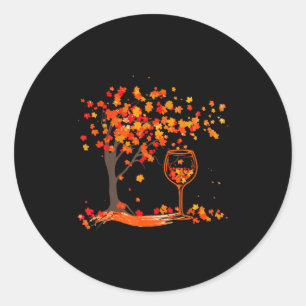 Gl Of Wine Maple Leaf Autumn Fall Funny Drink Wine Classic Round Sticker