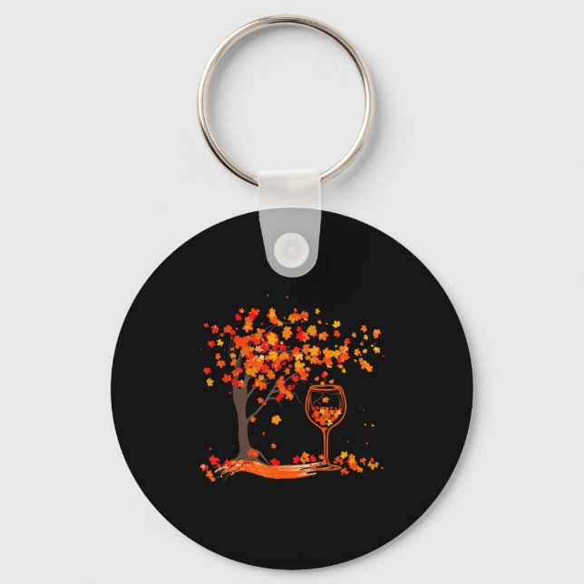 Gl Of Wine Maple Leaf Autumn Fall Funny Drink Wine Keychain (Front)