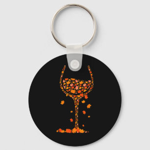 Gl Of Wine Maple Leaf Autumn Fall Funny Drink Wine Keychain