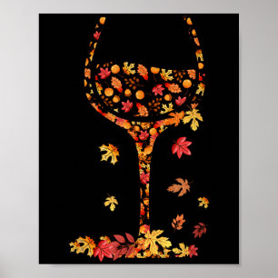 Gl Of Wine Maple Leaf Autumn Fall Funny Drink Wine Poster