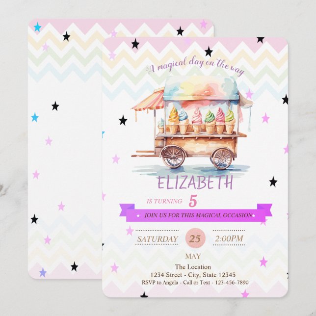 Glace Crème Stars Zigzag Anniversaire Invitation (Devant / Derrière)
