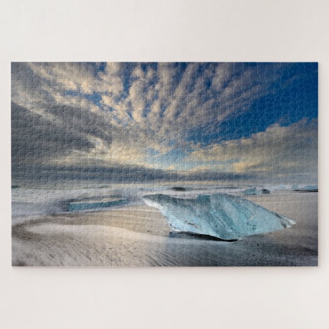 Glacial Blue Ice on Jokulsarlon Beach in Iceland Jigsaw Puzzle (Horizontal)