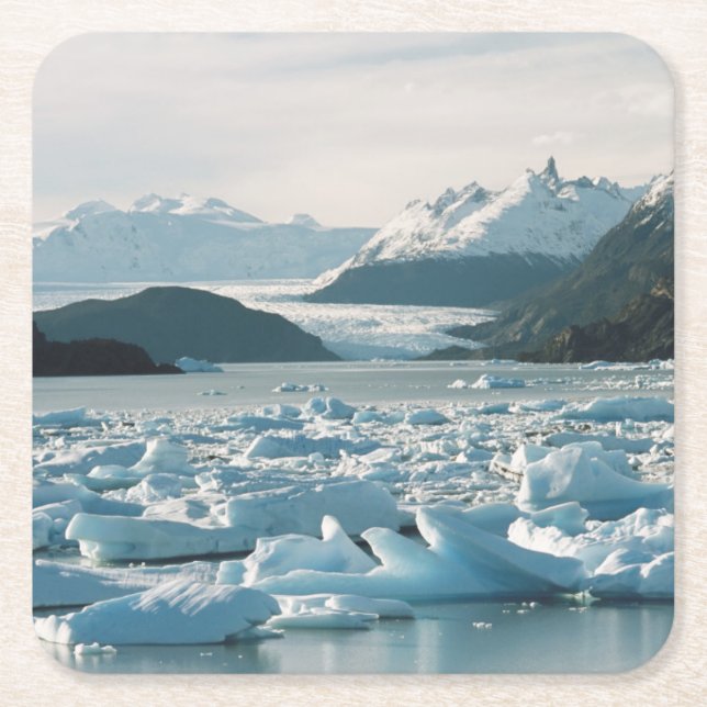 Glacial Icebergs Square Paper Coaster (Front)