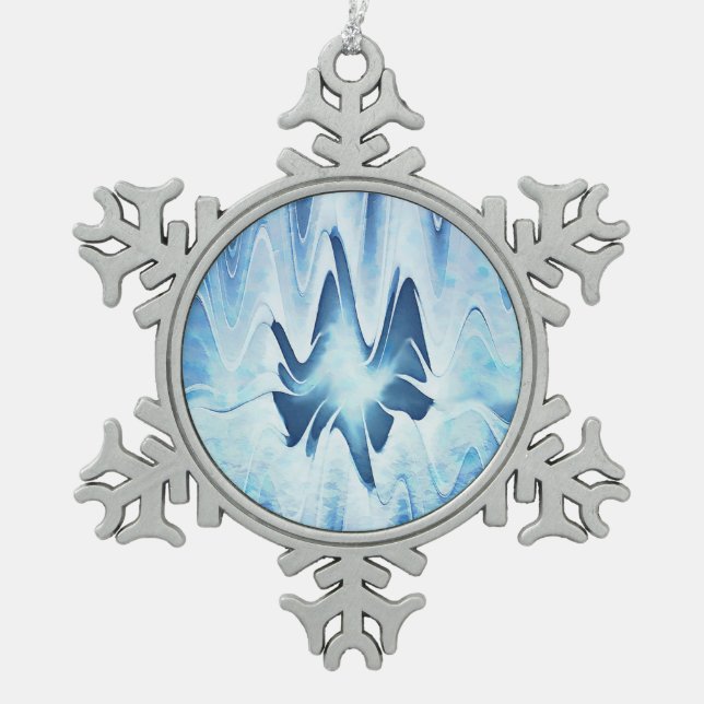 Glacial Lake Snowflake Pewter Christmas Ornament (Front)