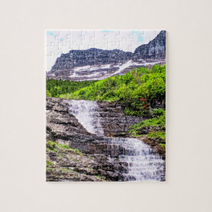 Glacial Melt Waterfalls Rush off Rocky Mountains Jigsaw Puzzle