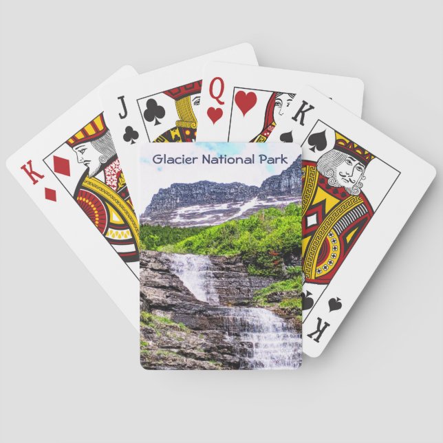 Glacial Melt Waterfalls Rush off Rocky Mountains Playing Cards (Back)