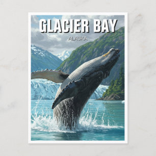 Glacier Bay Humpback Whale Breaching Alaska Travel Postcard