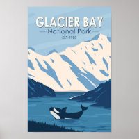 Glacier Bay National Park Alaska Orca Art Vintage 