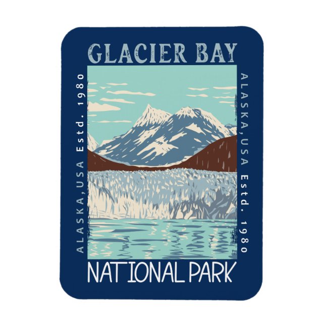 Glacier Bay National Park Alaska Retro Distressed  Magnet (Vertical)