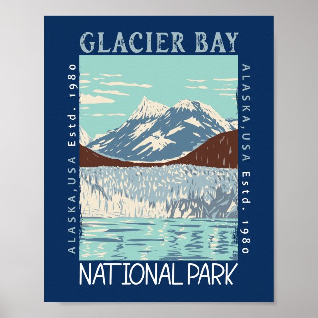 Glacier Bay National Park Alaska Retro Distressed  Poster (Front)