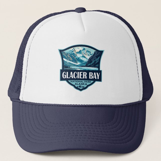 Glacier Bay National Park Illustration Retro Trucker Hat (Front)