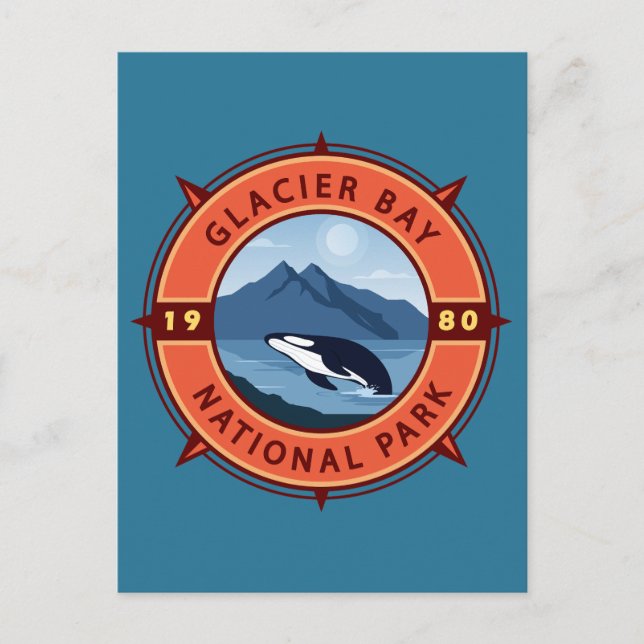 Glacier Bay National Park Orca Retro Compass Postcard (Front)
