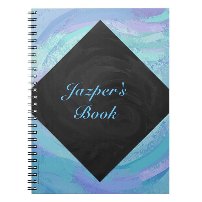 Glacier Blue and Black Textured Monogram Notebook (Front)