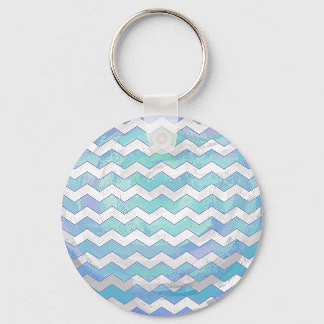 Glacier Blue Chevron Pattern Keychain (Front)
