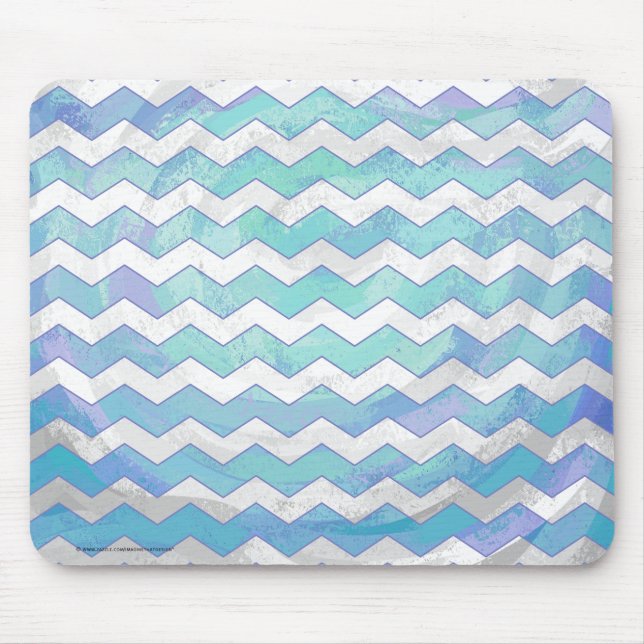 Glacier Blue Chevron Pattern Mouse Pad (Front)