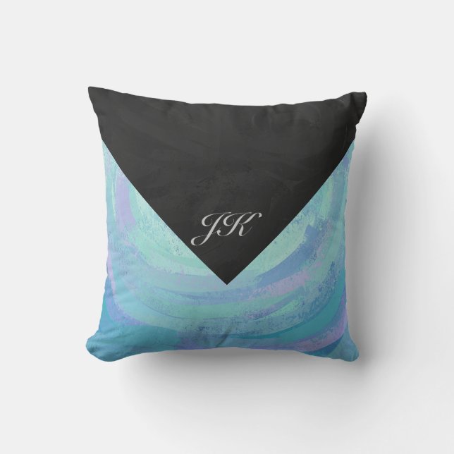 Glacier Blue Monogram Throw Pillow (Front)