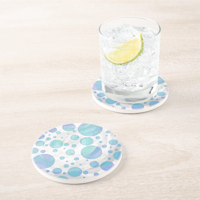 Glacier Blue Polka Dot Pattern Coaster (Side)