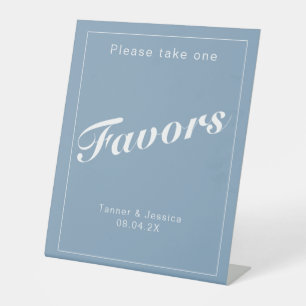 Glacier Blue   White Minimalist Wedding Favour Pedestal Sign