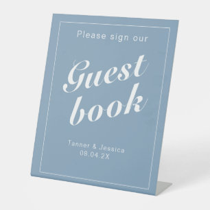 Glacier Blue & White Modern Minimalist Guestbook Pedestal Sign