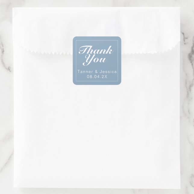 Glacier Blue & White Modern Minimalist Thank You  Square Sticker (Bag)