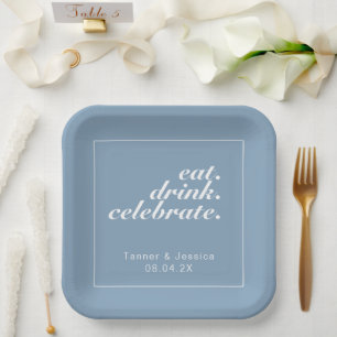 Glacier Blue & White Modern Minimalist Wedding  Paper Plate