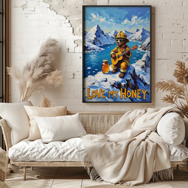 Glacier Guitarist: Bear's Acoustic Ascent Poster (Creator Uploaded)