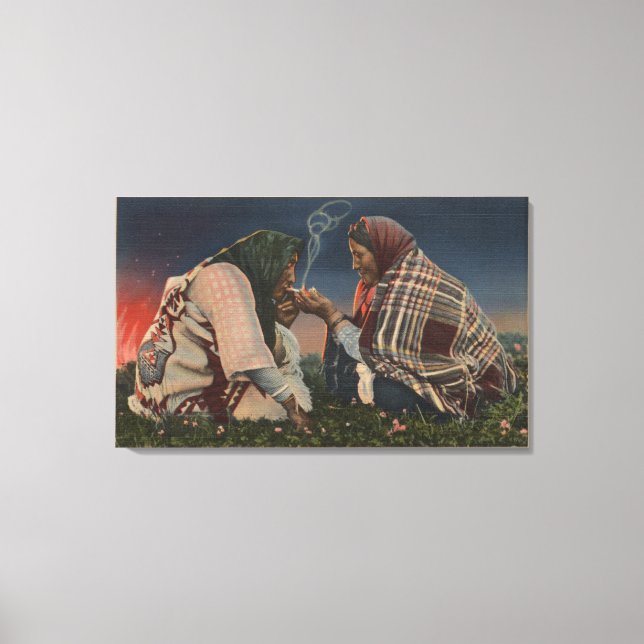 Glacier, MT - Two Blackfoot Natives Smoking Canvas Print (Front)