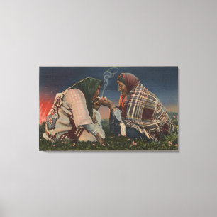 Glacier, MT - Two Blackfoot Natives Smoking Canvas Print