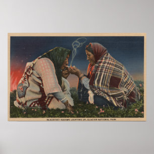 Glacier, MT - Two Blackfoot Natives Smoking Poster