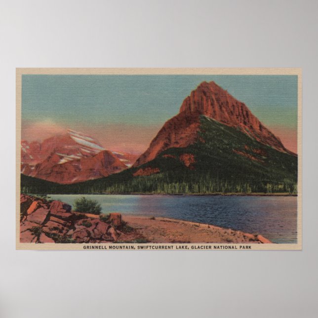 Glacier, MT - View of Grinnell Mt. & Swiftcurren Poster (Front)